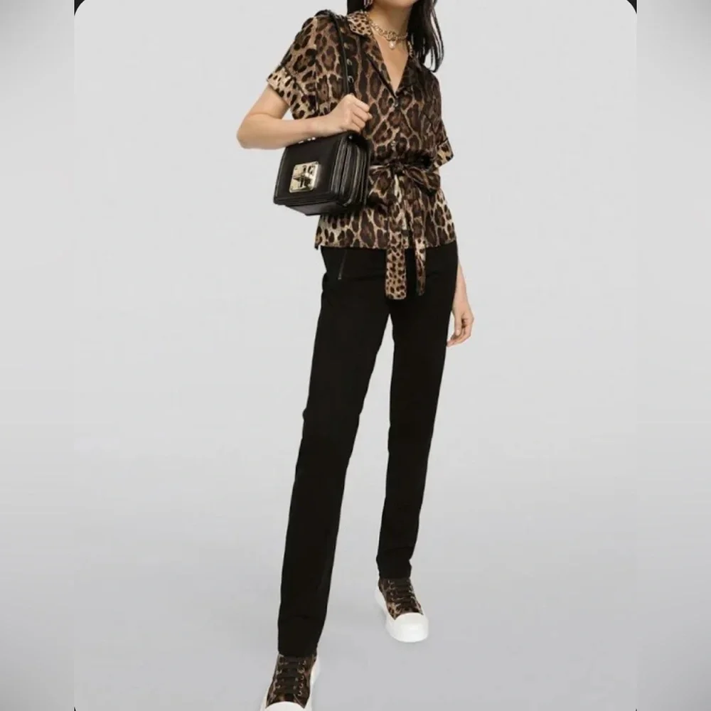 NWT Brown/Black Leopard Print Tie-Waist Top - Picture 9 of 9